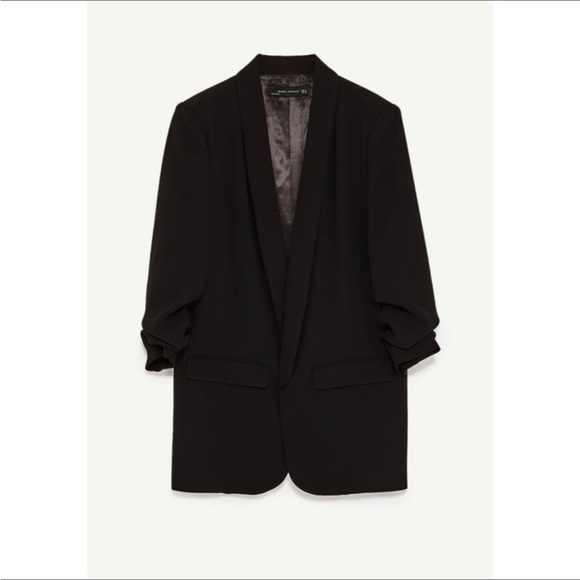 Zara Woman Open Front Ruched Sleeve Blazer - Picture 3 of 7